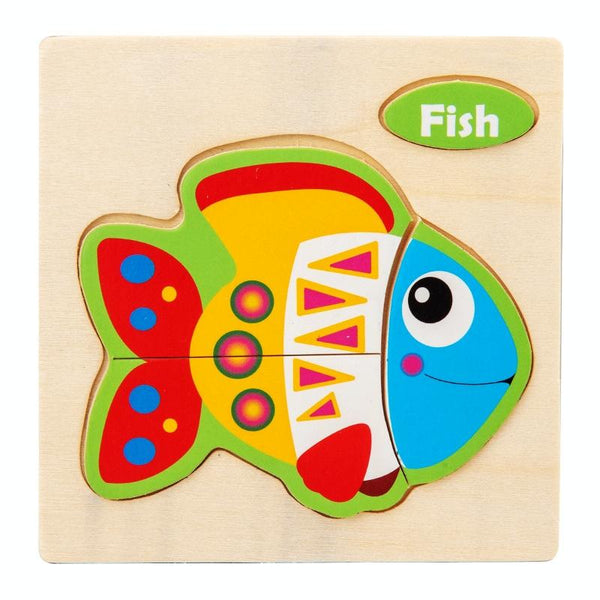 10 PCS Children Educational Animal Three-Dimensional Wooden Puzzle Toy(Goldfish)