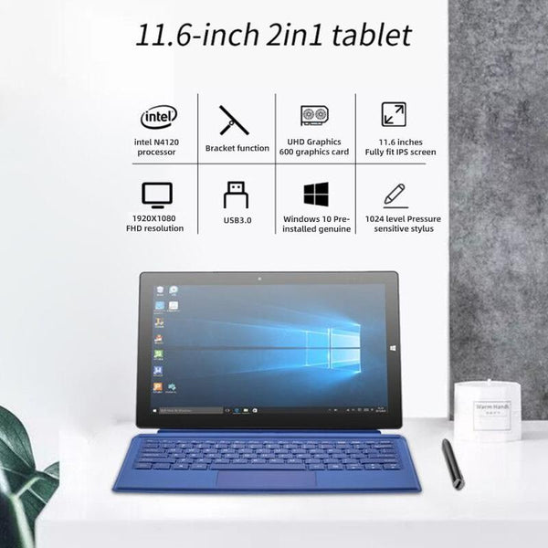 PiPO W11 2 in 1 Tablet PC, 11.6 inch, 8GB+128GB+128GB SSD, Windows 10 System, Intel Gemini Lake N4120 Quad Core Up to 2.6GHz, with Keyboard & Stylus Pen, Support Dual Band WiFi & Bluetooth & Micro SD Card
