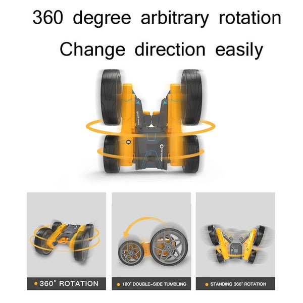 Stunt High-Speed Deformation Electric Remote Control Car Children Double-Sided Rolling Toy Off-Road Vehicle(Yellow)