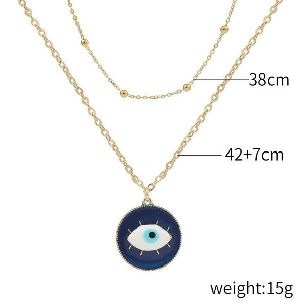 Angel Eyes Pendant Layered Necklace, Model: N2106-8 Blue Bottom Blue Eye Double-Layer Chain