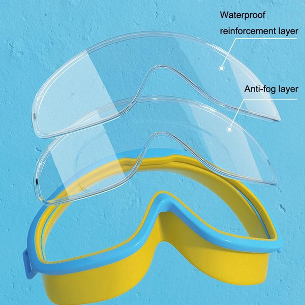 Large Frame Waterproof and Anti-fog HD Transparent Children Swimming Goggles(Blue Yellow)