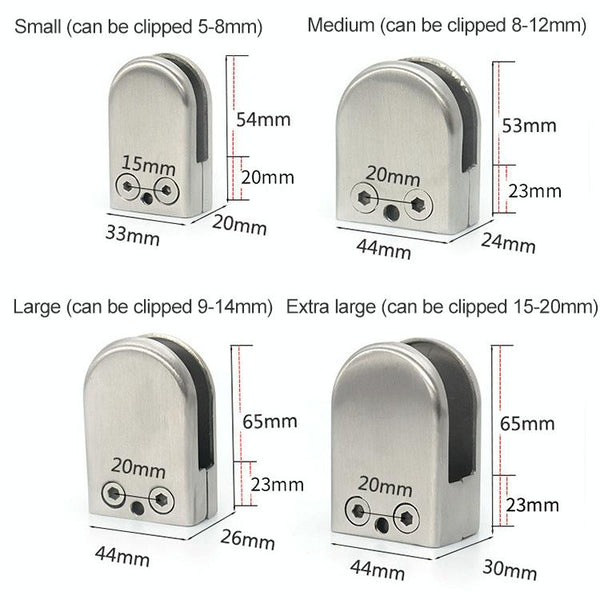 15-20mm Flat Bottom Matte Polished  304 Stainless Steel Fixed Clip Railing Glass Wood Layer Board Clamp Bracket