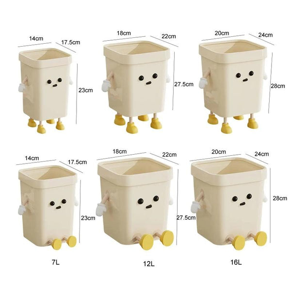 Cute Square Trash Can Household Living Room Bathroom Garbage Bin, Style: 7L Standing Brown