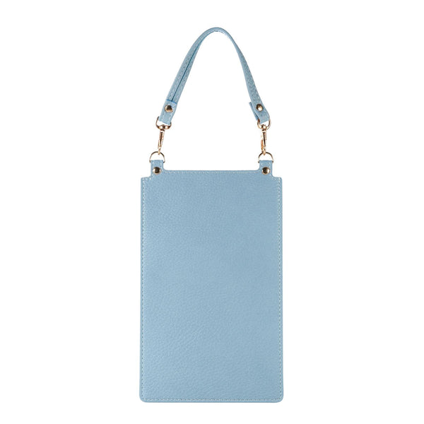 Litchi Texture Card Holder Mobile Phone Bag with Short Strap(Light Blue)