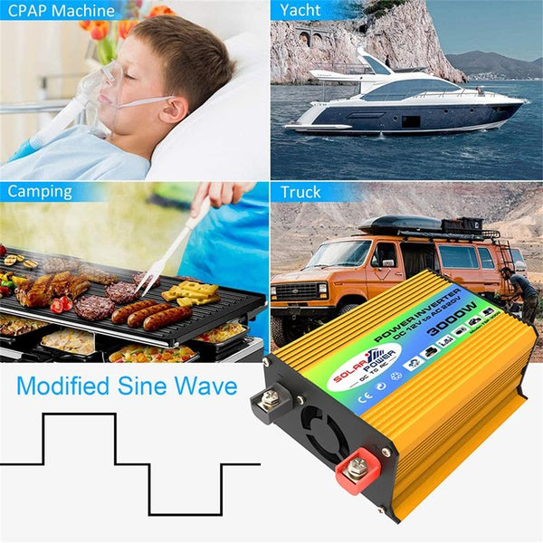 Tang I Generation 12V to 220V 3000W Modified Square Wave Intelligent Car Power Inverter with Dual USB(Yellow)