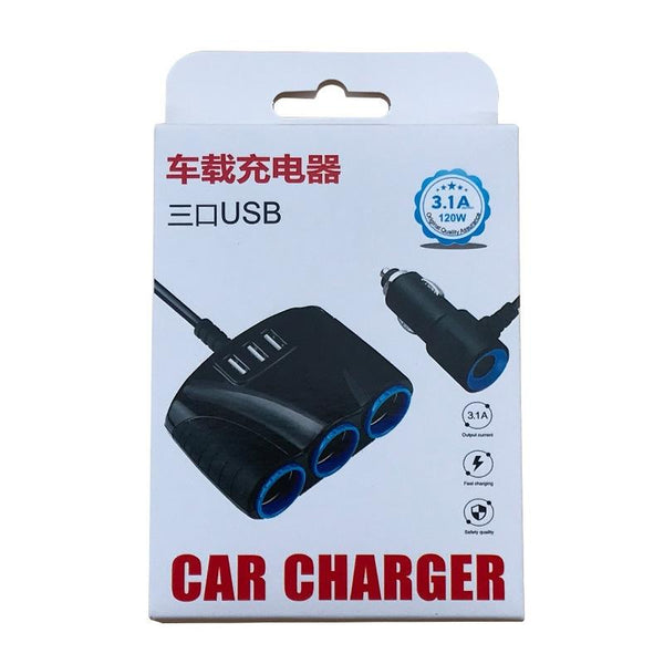 120W Multifunctional USB 3 In 1 Car Cigarette Lighter Car Charger, Style: 3 Ports(Blue Black)