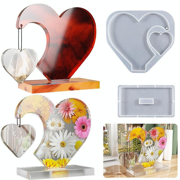 DIY Glue Double Heart-Shaped Hanging Photo Frame Display Stand Silicone Mold, Spec: Base