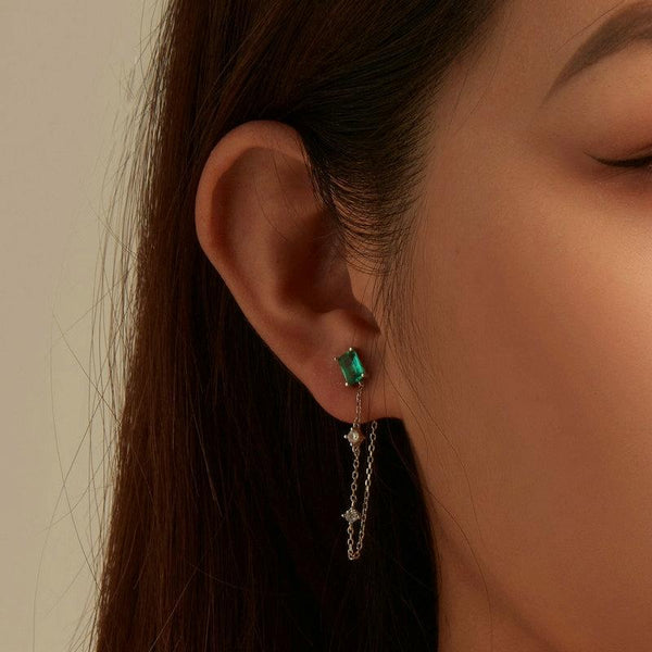 BSE784 S925 Platinum Plated Sterling Silver Irregular Long Chain Stud Earrings