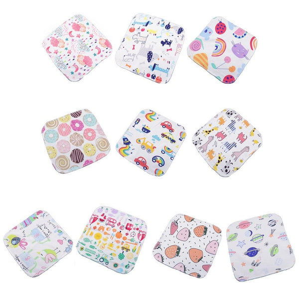 10 PCS Baby Cotton Saliva Handkerchief Cartoon Small Square Face Towel Color Random Delivery(Color Mixture)