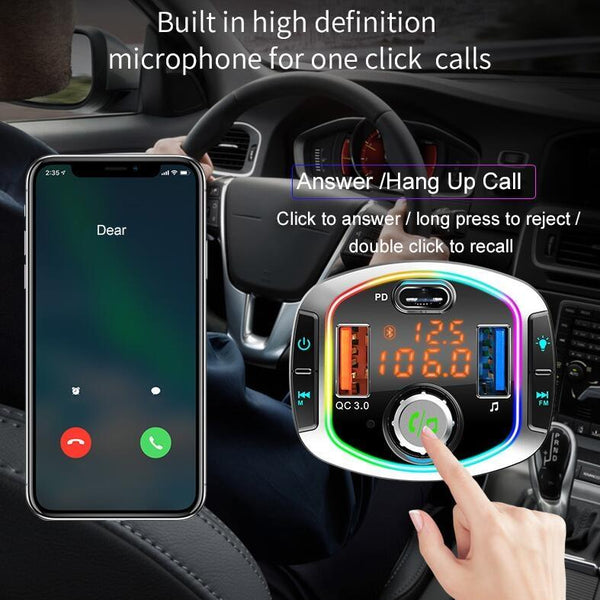 BC63 Colorful Car Card MP3 Player Multifunctional Bluetooth Receiver U Disk Charger Car Cigarette Lighter