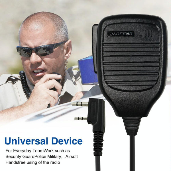 Clip-on Speaker Microphone for Walkie Talkies, 3.5mm + 2.5mm Earphone + Mic Plug(Black)