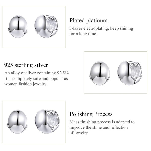 S925 Sterling Silver Simple Mirror Light Ear Buckle Women Earrings
