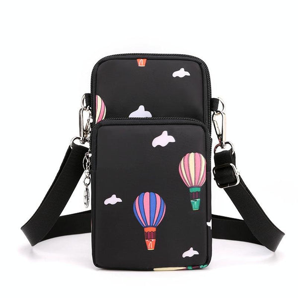 Crossbody Mobile Phone Bag Vertical Wallet Arm Bag With Headphone Hole(Black Balloon)