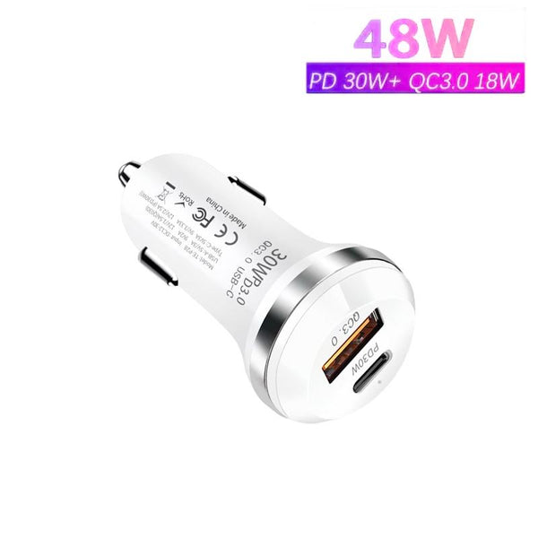 P28 USB-C PD30W + QC3.0 18W USB Dual Port Car Charger(White)