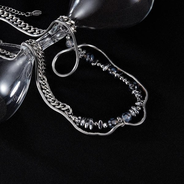 OPK GX2415 Personalized Cool Style Double Layer Necklace Stainless Steel Splicing Chain