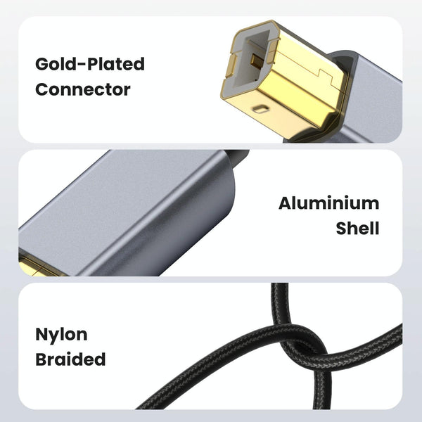 USB 2.0 A Male to B Male Square Port Printer Data Transmission Extension Cable, Length:0.3m
