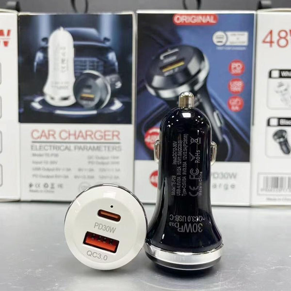 P28 USB-C PD30W + QC3.0 18W USB Dual Port Car Charger(Black)