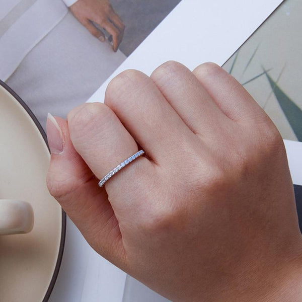 BSR335 Sterling Silver S925 Geometric Opal Nanite White Gold Plated Ring(No.7)