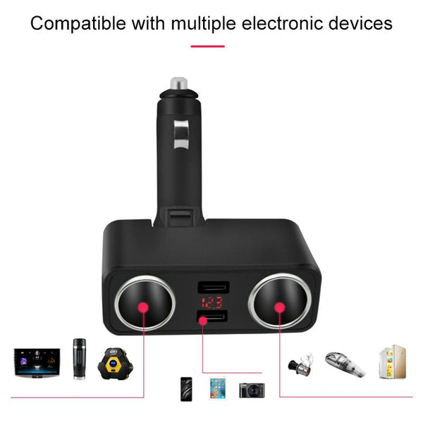 SHUNWEI SD-1925 120W 3A Car 2 in 1 Dual USB Charger 90 Degree Free Rotation Cigarette Lighter(Black)