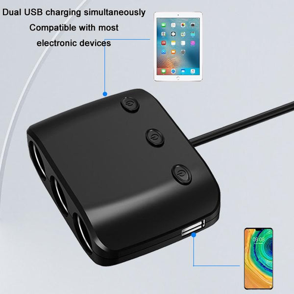 3 in 1 120W Car Cigarette Lighter Independent Switch Dual USB Charger(ZNB03S)