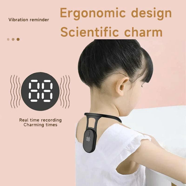 2150 Student Humpback Vibration Reminds With LCD Hanging Neck Corretor(Black)