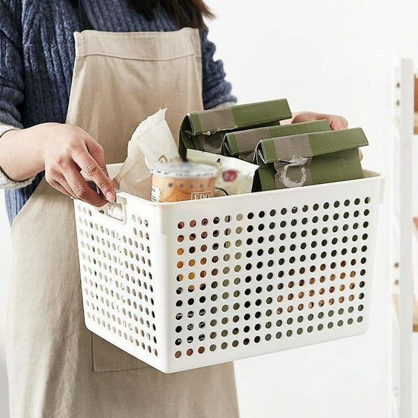 Plastic Storage Basket Desktop Sundry Organizer Frame Toys Kitchen Snacks Storage Box, Style: Shallow Small Pink