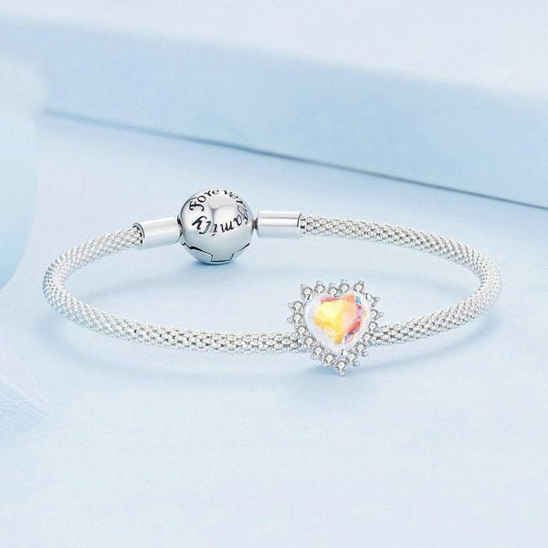 BSC737 S925 Sterling Silver Illusion Heart Charm Beads Glass Bracelet Beads