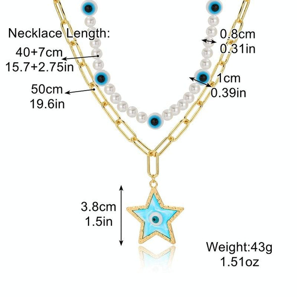 Angel Eyes Pendant Layered Necklace, Model: N2210-2 Double-layer Pentagon Pendant