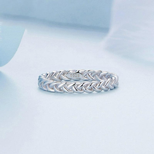 BSR311 Sterling Silver S925 Geometric Twist White Gold Plated Ring(No.8)