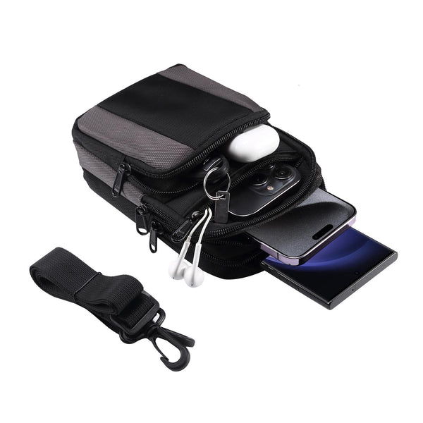 Multifunctional Casual Crossbody Mobile Phone Storage Waist Bag(Dark Grey + Black)