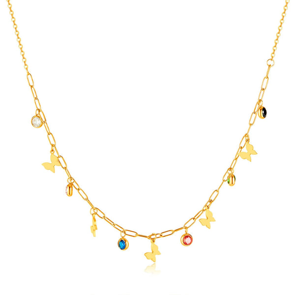 OPK GX2406 Colorful Dopamine Zirconia Stainless Steel Stereo Butterfly Pendant Necklace