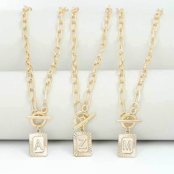 A-Z Alphabet Pendant Necklace 26 Letters OT Clasp Necklace Collar Chain Jewelry Gifts, Style: A