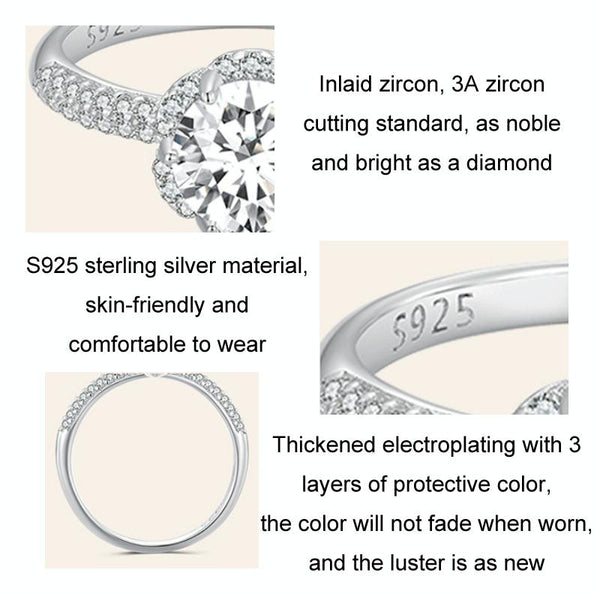 MSR017 Sterling Silver S925 White Gold Plated Moissanite Ring(No.8)