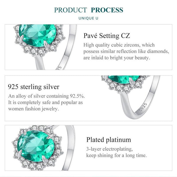 BSR448-8 S925 Sterling Silver White Gold Plated Large Main Stone Ring Hand Decoration