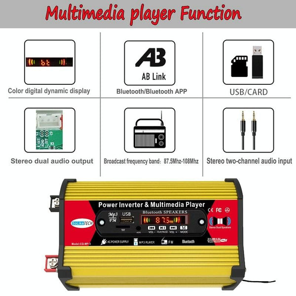 SOLIKE TECH 300W Modified Sine Wave Inverter with Bluetooth MP3/FM Multimedia Player 12V to 220V
