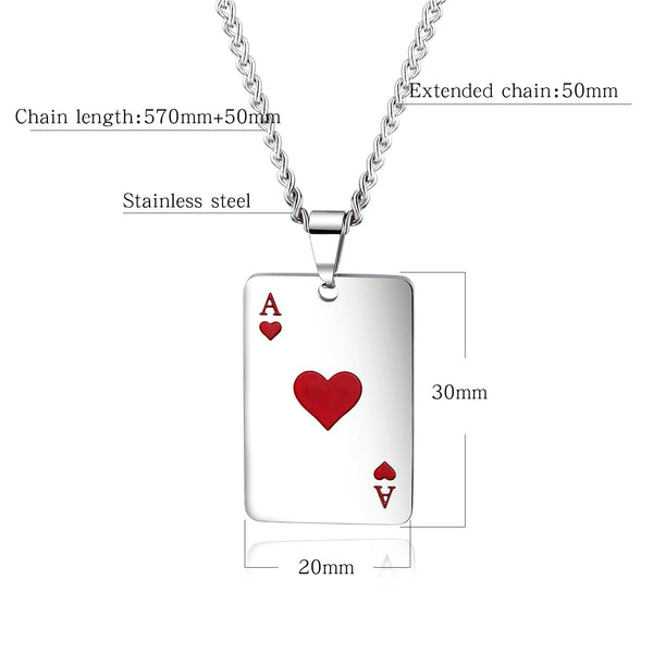 OPK 1542 Titanium Steel Men Necklace Personality Poker Pendant, Color: Red With Chain
