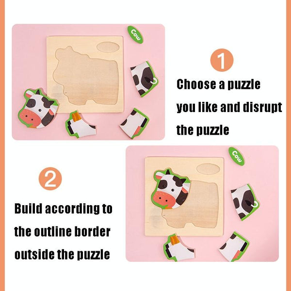 10 PCS Children Educational Animal Three-Dimensional Wooden Puzzle Toy(Train)