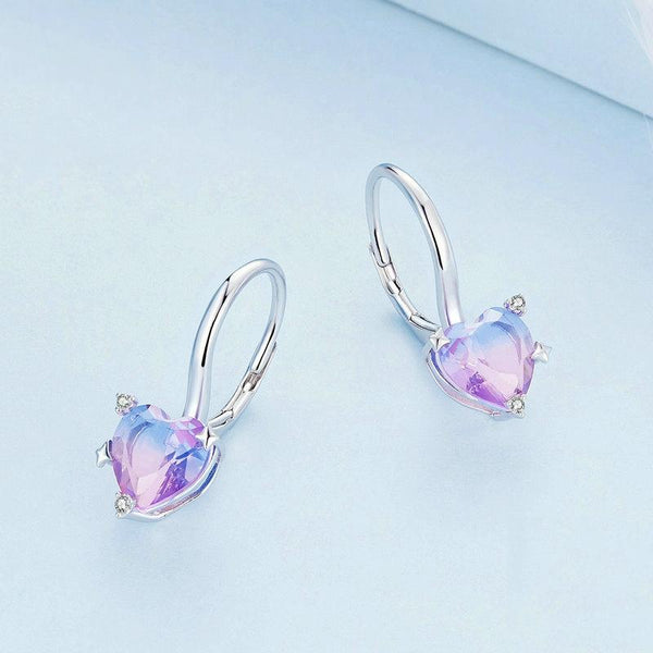 BSE743 Sterling Silver S925 White Gold Plated Zirconia Illusion Heart Earrings