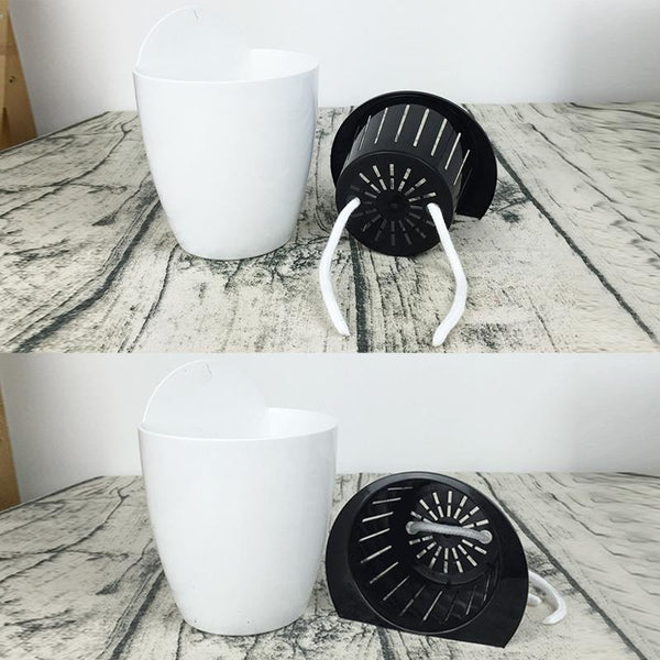 Self-Watering Planter Grow Plants Lazy Flower Pots Wall-hanging Round Resin Plastic Flower Pots, Size: 13x8.5x13cm(White)