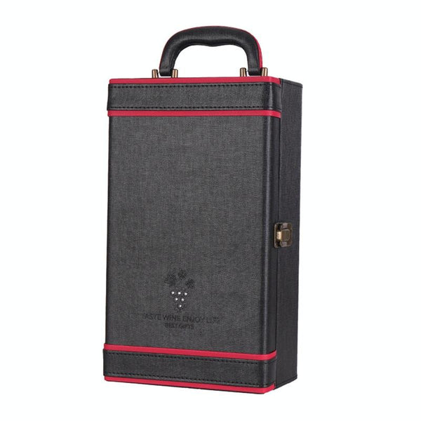 Rhinestone Double Bottle Wine Box Leather Wine Packaging Gift Box With Wine Tools, Style: Wider Orange Edge