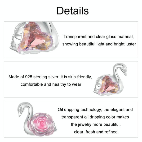 S925 Sterling Silver Platinum-plated Pink Swan Rose DIY Beads(BSC980)