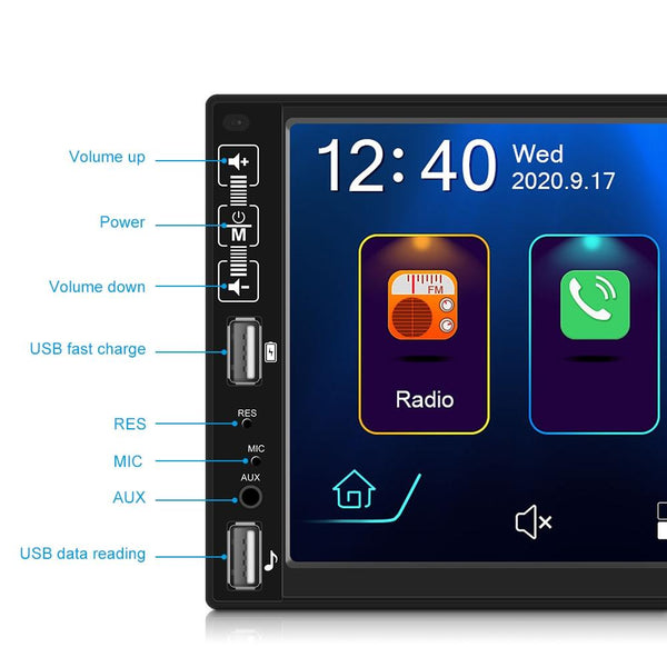 A2891 7 inch Car HD MP5 Carplay Bluetooth Music Player Reversing Image All-in-one Machine Support FM / U Disk with Remote Controler, Style:Standard
