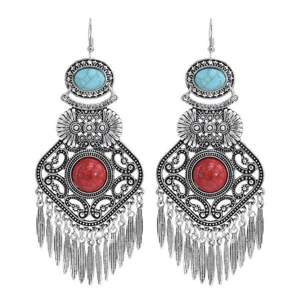 Vintage Tassel Earrings Exaggerated Turquoise Jewelry Earrings(Red)