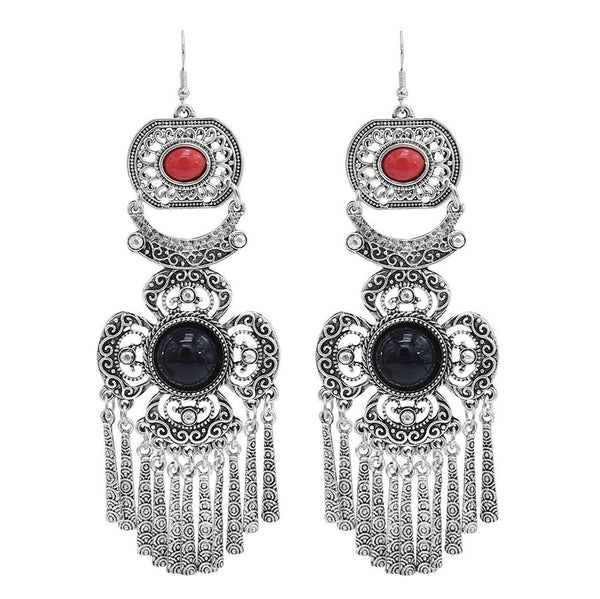 Vintage Tassel Earrings Exaggerated Turquoise Jewelry Earrings(Black 1)