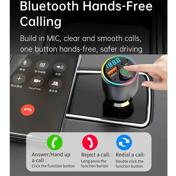 48W Car Bluetooth MP3 Player with Fast Charging(Black)