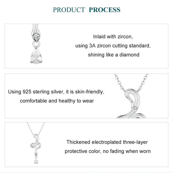 S925 Sterling Silver Platinum-plated Vintage Snake Drop Necklace(BSN385)