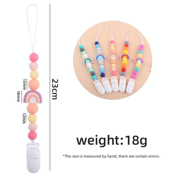 Baby Anti-drop Chain Pacifier Clips Silicone Rainbow Beads Dummy Holder Nipple Clip(Purple)