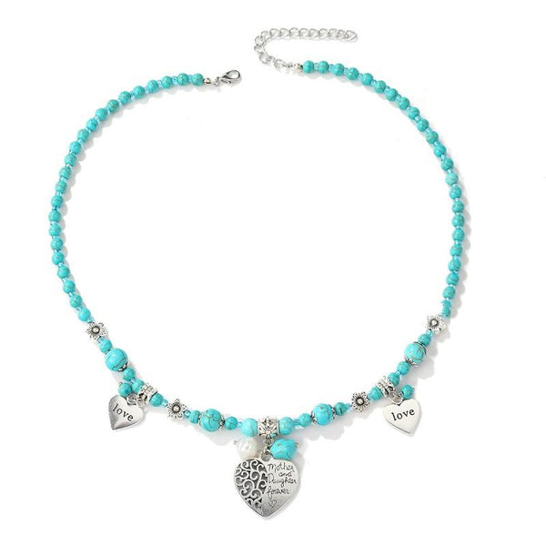 Bohemian Turquoise Natural Stone Sweater Vintage Pendant, Model: N2203-16 Alloy Peach Heart