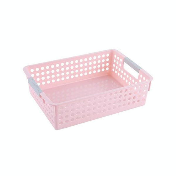 Plastic Storage Basket Desktop Sundry Organizer Frame Toys Kitchen Snacks Storage Box, Style: Shallow Small Pink