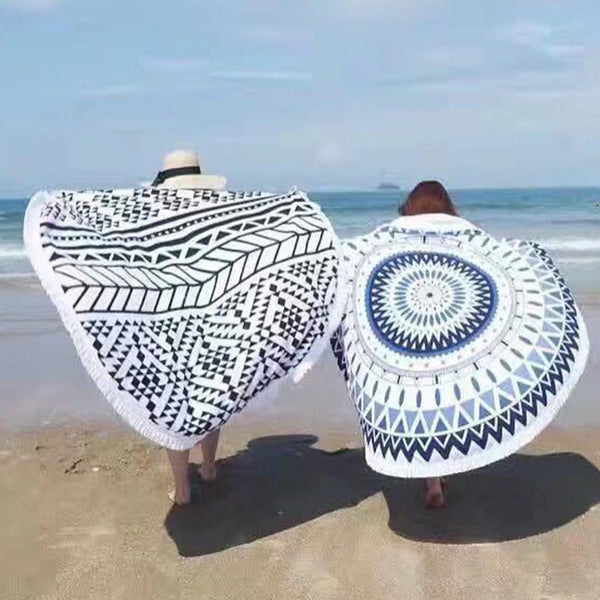 Microfiber Round Tassels Flamingo Printed Beach Blanket Pool Beach Throw Towel Yoga Picnic Mat, Size: 150 x 150cm